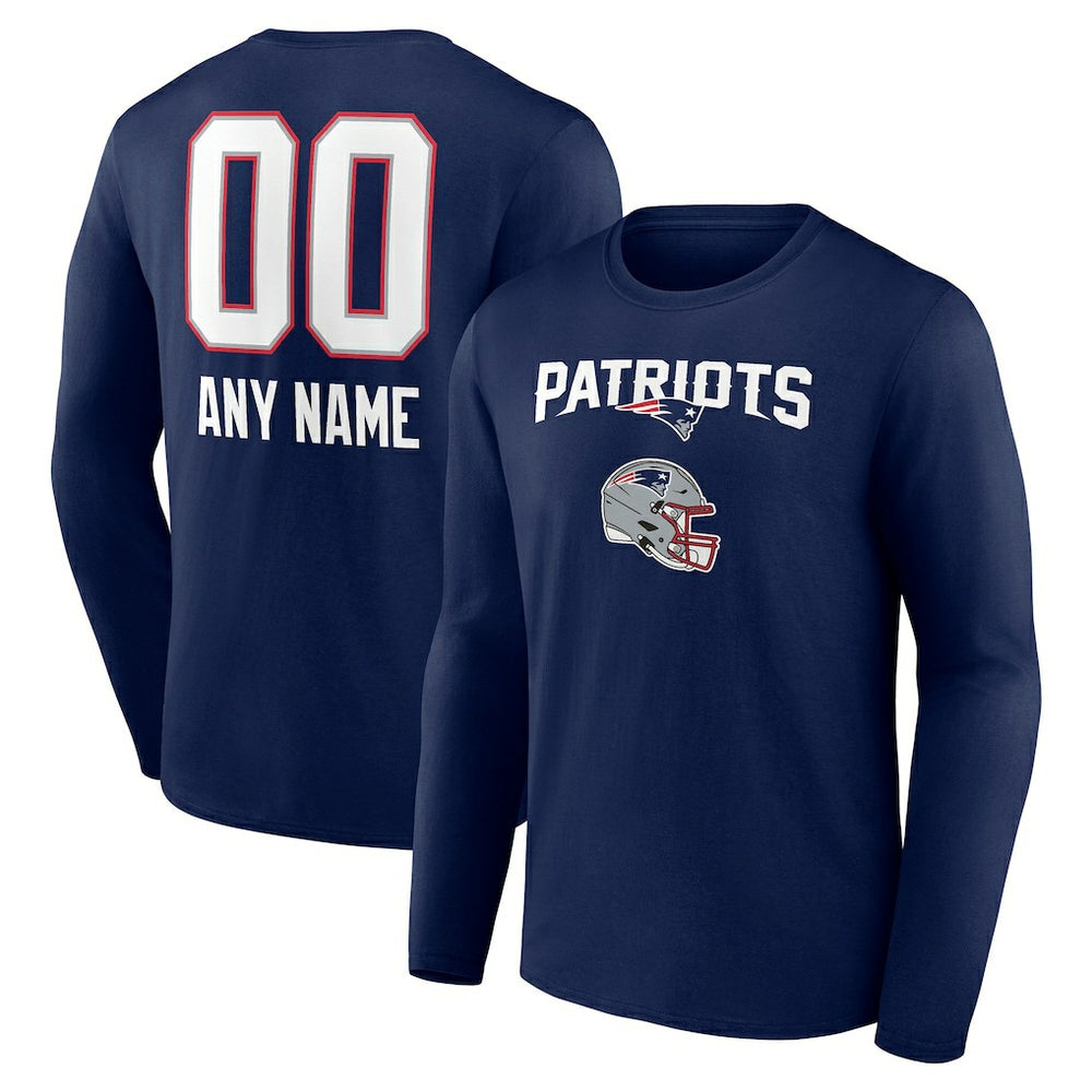 New England Patriots Personalized Name & Number Team Wordmark Long Sleeve T-Shirt - Navy T-shirts