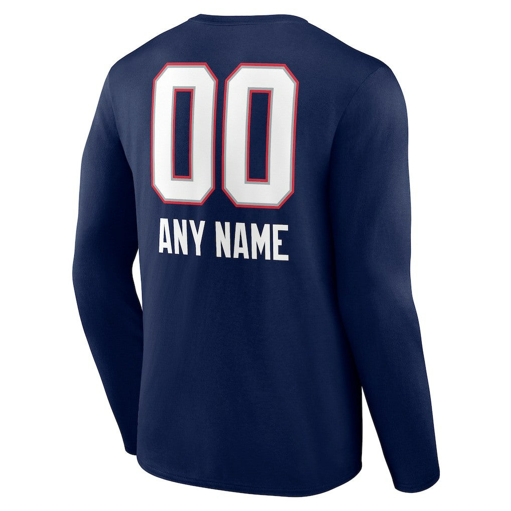 New England Patriots Personalized Name & Number Team Wordmark Long Sleeve T-Shirt - Navy T-shirts