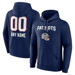 New England Patriots Personalized Name & Number Team Wordmark Pullover Hoodie - Navy Hoodies