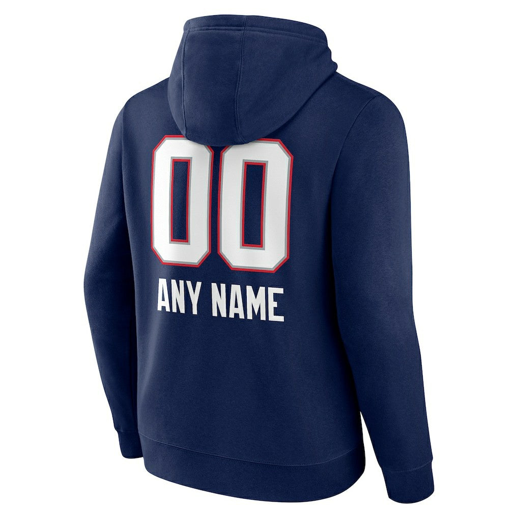 New England Patriots Personalized Name & Number Team Wordmark Pullover Hoodie - Navy Hoodies