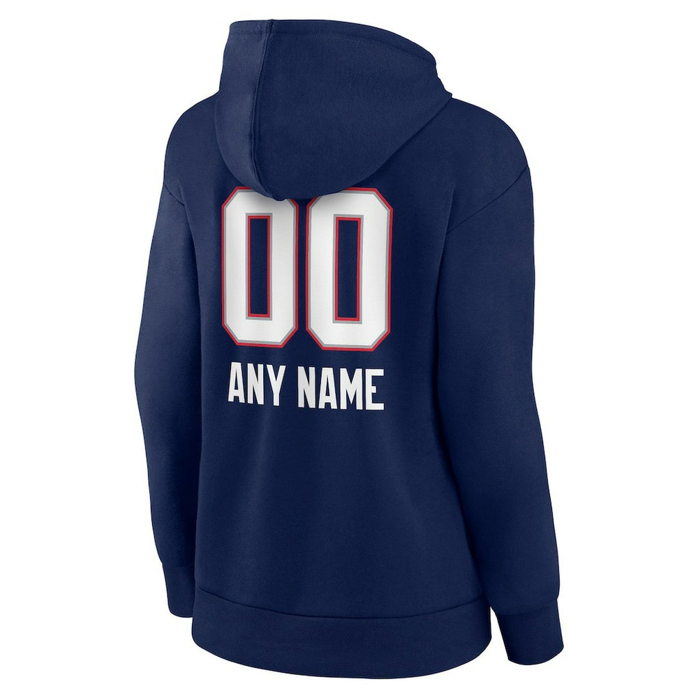 New England Patriots Women's Personalized Name & Number Team Wordmark Pullover Hoodie - Navy Hoodies