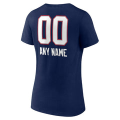 New England Patriots Women's Personalized Name & Number Team Wordmark V-Neck T-Shirt - Navy T-shirts