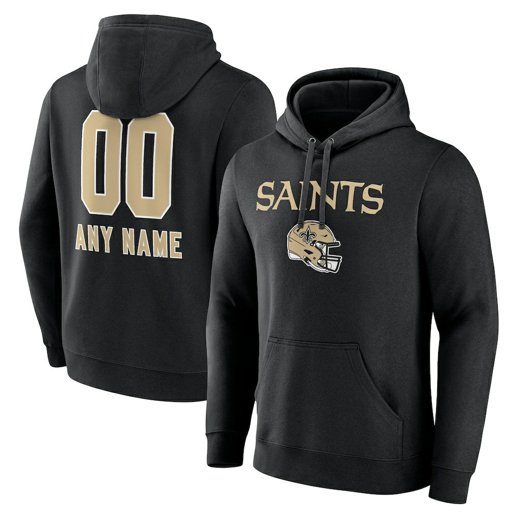 New Orleans Saints Personalized Name & Number Team Wordmark Pullover Hoodie - Black Hoodies