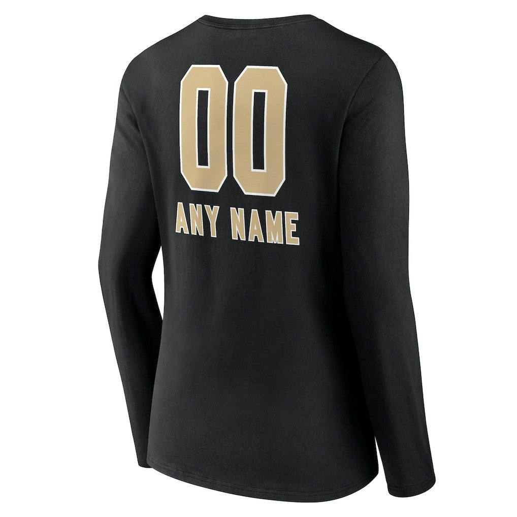 New Orleans Saints Women's Personalized Name & Number Team Wordmark Long Sleeve V-Neck T-Shirt - Black T-shirts