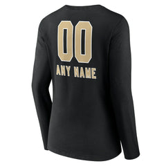 New Orleans Saints Women's Personalized Name & Number Team Wordmark Long Sleeve V-Neck T-Shirt - Black T-shirts