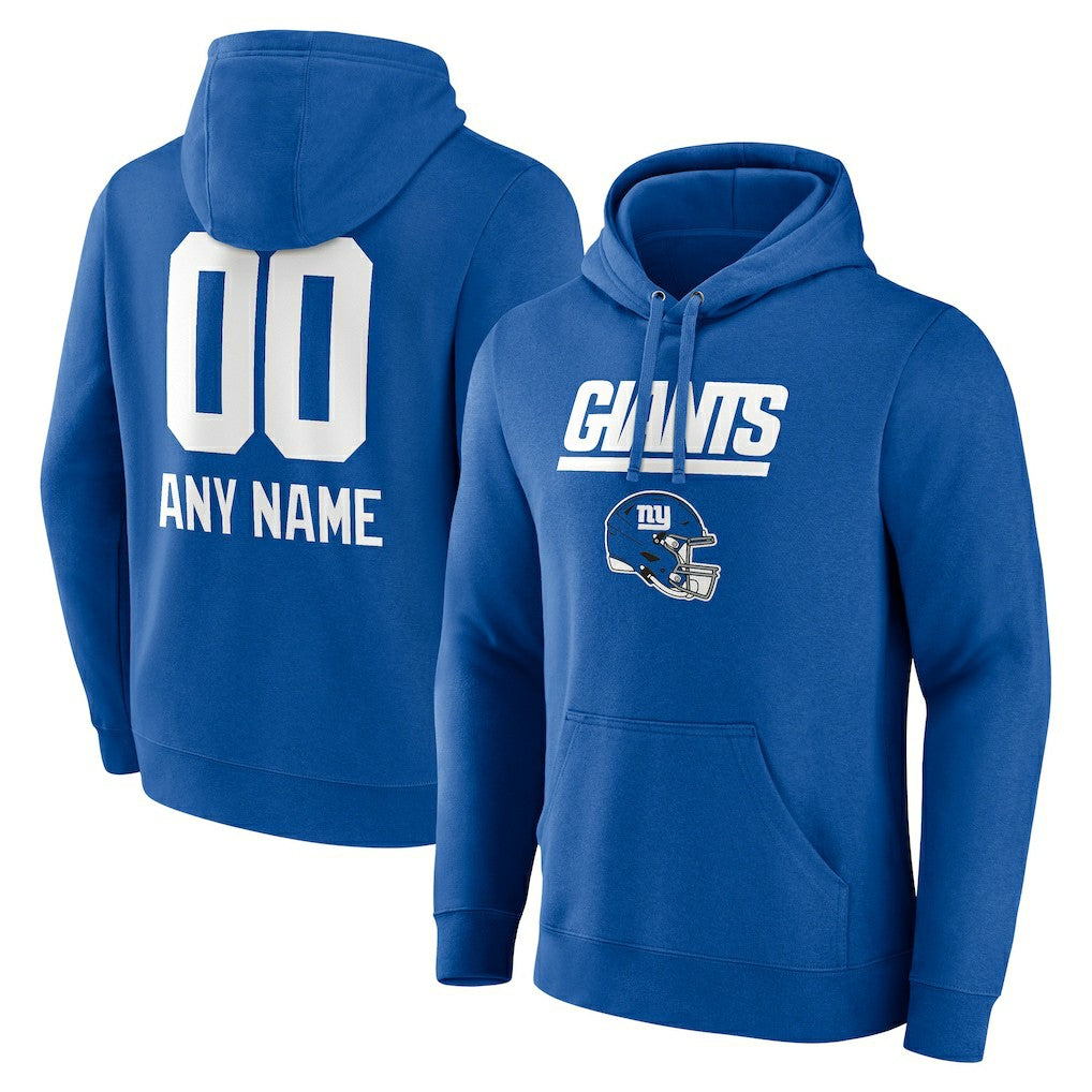 New York Giants Personalized Name & Number Team Wordmark Pullover Hoodie - Royal Hoodies