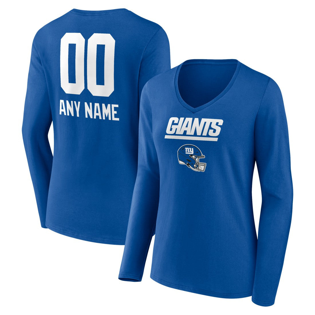 New York Giants Women's Personalized Name & Number Team Wordmark Long Sleeve V-Neck T-Shirt - Royal T-shirts