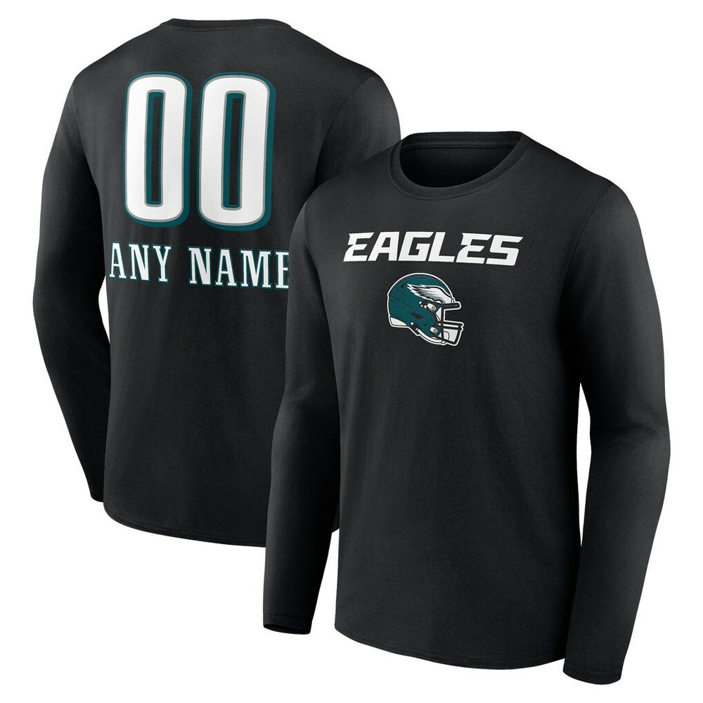 Philadelphia Eagles Personalized Name & Number Team Wordmark Long Sleeve T-Shirt - Black T-shirts