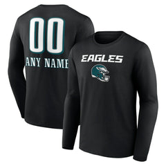 Philadelphia Eagles Personalized Name & Number Team Wordmark Long Sleeve T-Shirt - Black T-shirts