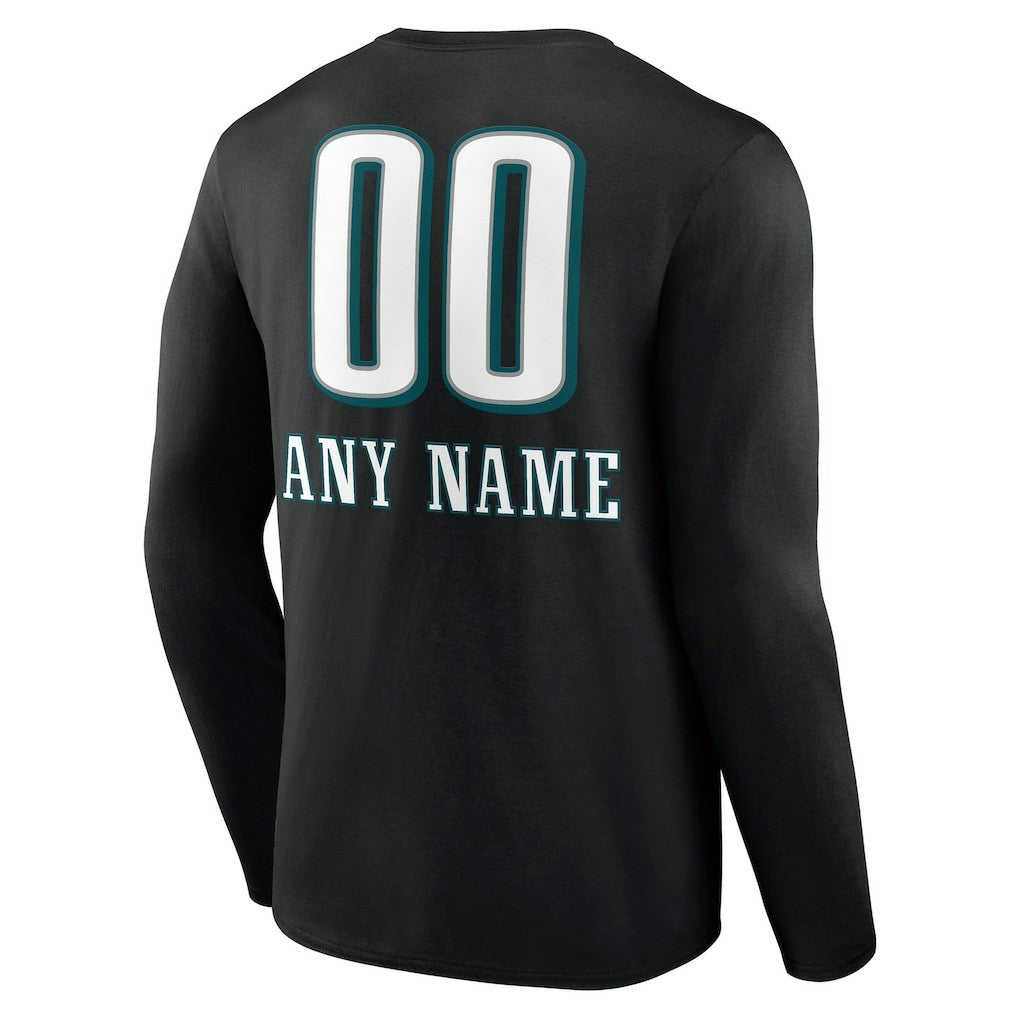 Philadelphia Eagles Personalized Name & Number Team Wordmark Long Sleeve T-Shirt - Black T-shirts