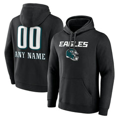 Philadelphia Eagles Personalized Name & Number Team Wordmark Pullover Hoodie - Black Hoodies