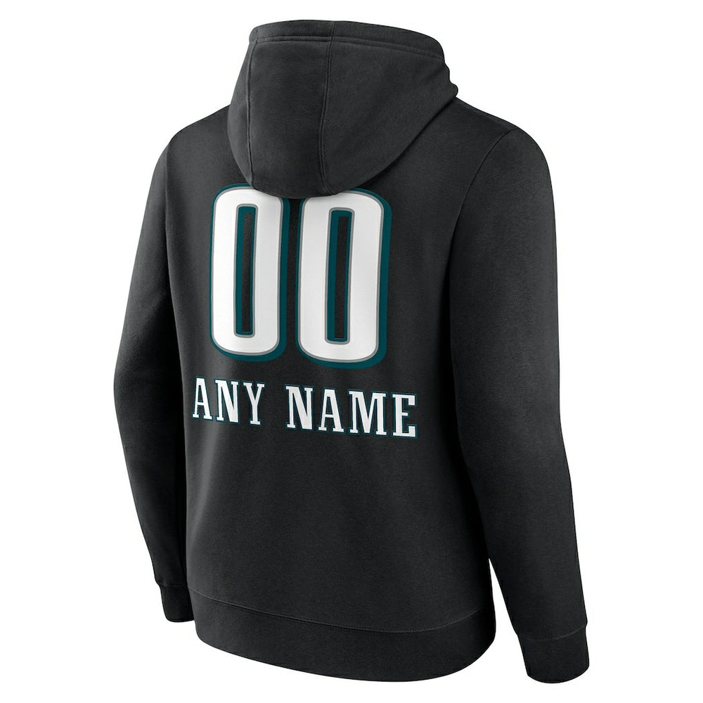 Philadelphia Eagles Personalized Name & Number Team Wordmark Pullover Hoodie - Black Hoodies