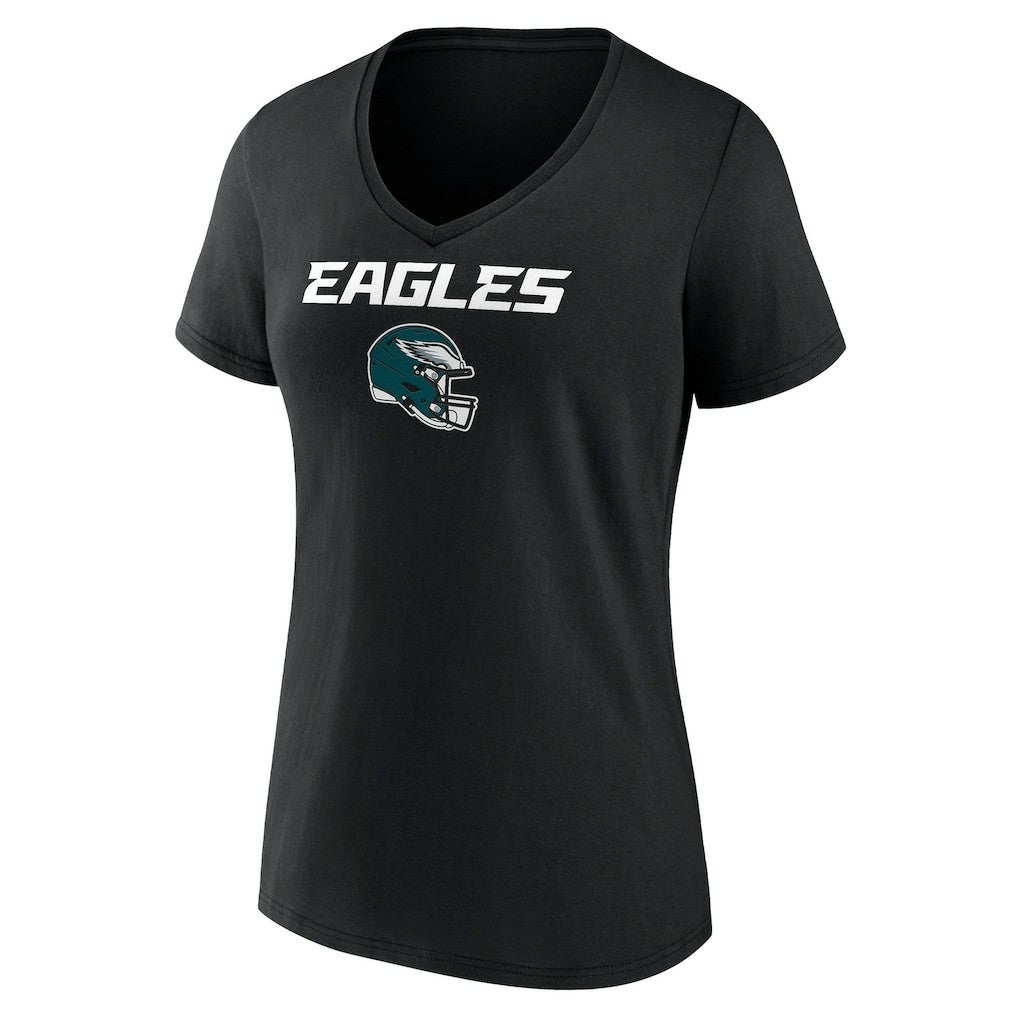Philadelphia Eagles Women's Personalized Name & Number Team Wordmark V-Neck T-Shirt - Black T-shirts