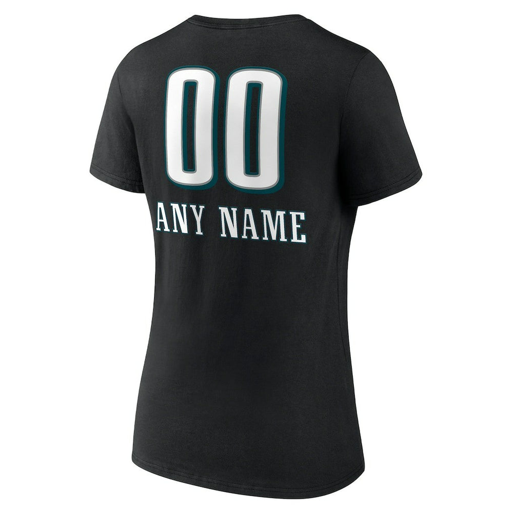 Philadelphia Eagles Women's Personalized Name & Number Team Wordmark V-Neck T-Shirt - Black T-shirts