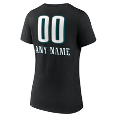 Philadelphia Eagles Women's Personalized Name & Number Team Wordmark V-Neck T-Shirt - Black T-shirts