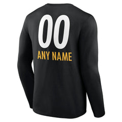 Pittsburgh Steelers Personalized Name & Number Team Wordmark Long Sleeve T-Shirt - Black T-shirts