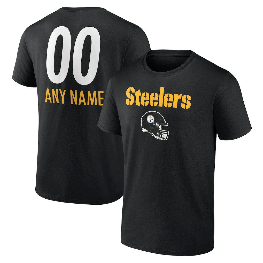Pittsburgh Steelers Personalized Name & Number Team Wordmark T-Shirt - Black T-shirts