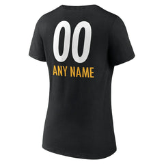 Pittsburgh Steelers Women's Personalized Name & Number Team Wordmark V-Neck T-Shirt - Black T-shirts