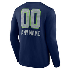 Seattle Seahawks Personalized Name & Number Team Wordmark Long Sleeve T-Shirt - College Navy T-shirts