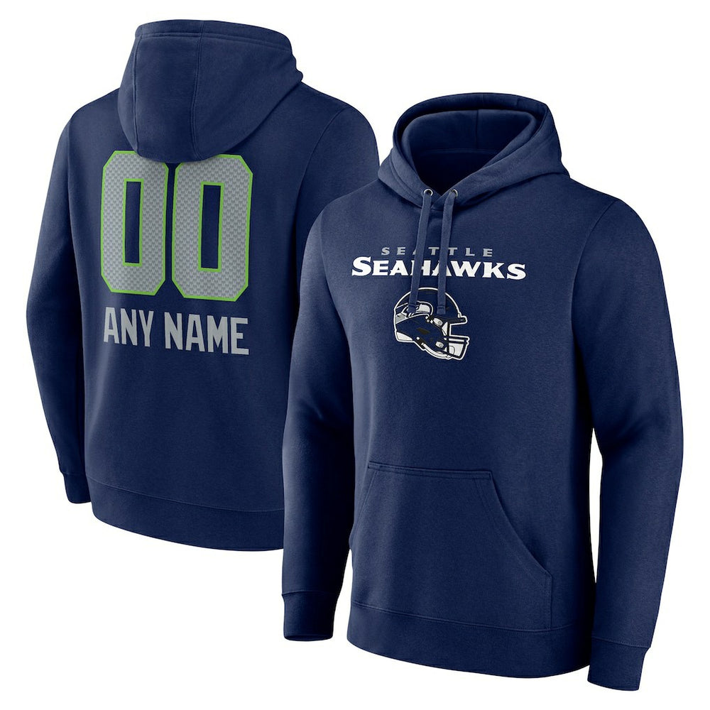 Seattle Seahawks Personalized Name & Number Team Wordmark Pullover Hoodie - College Navy Hoodies