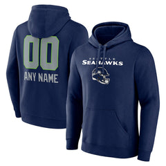 Seattle Seahawks Personalized Name & Number Team Wordmark Pullover Hoodie - College Navy Hoodies