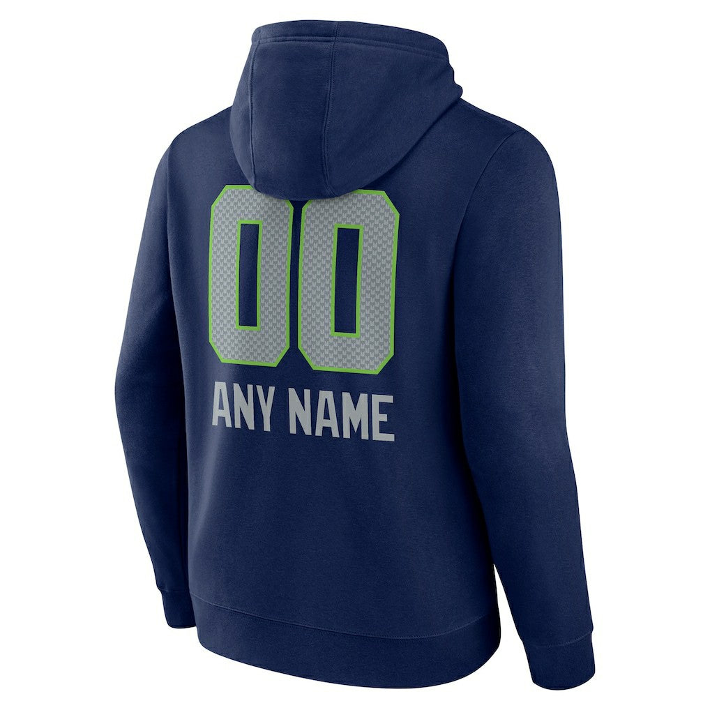 Seattle Seahawks Personalized Name & Number Team Wordmark Pullover Hoodie - College Navy Hoodies