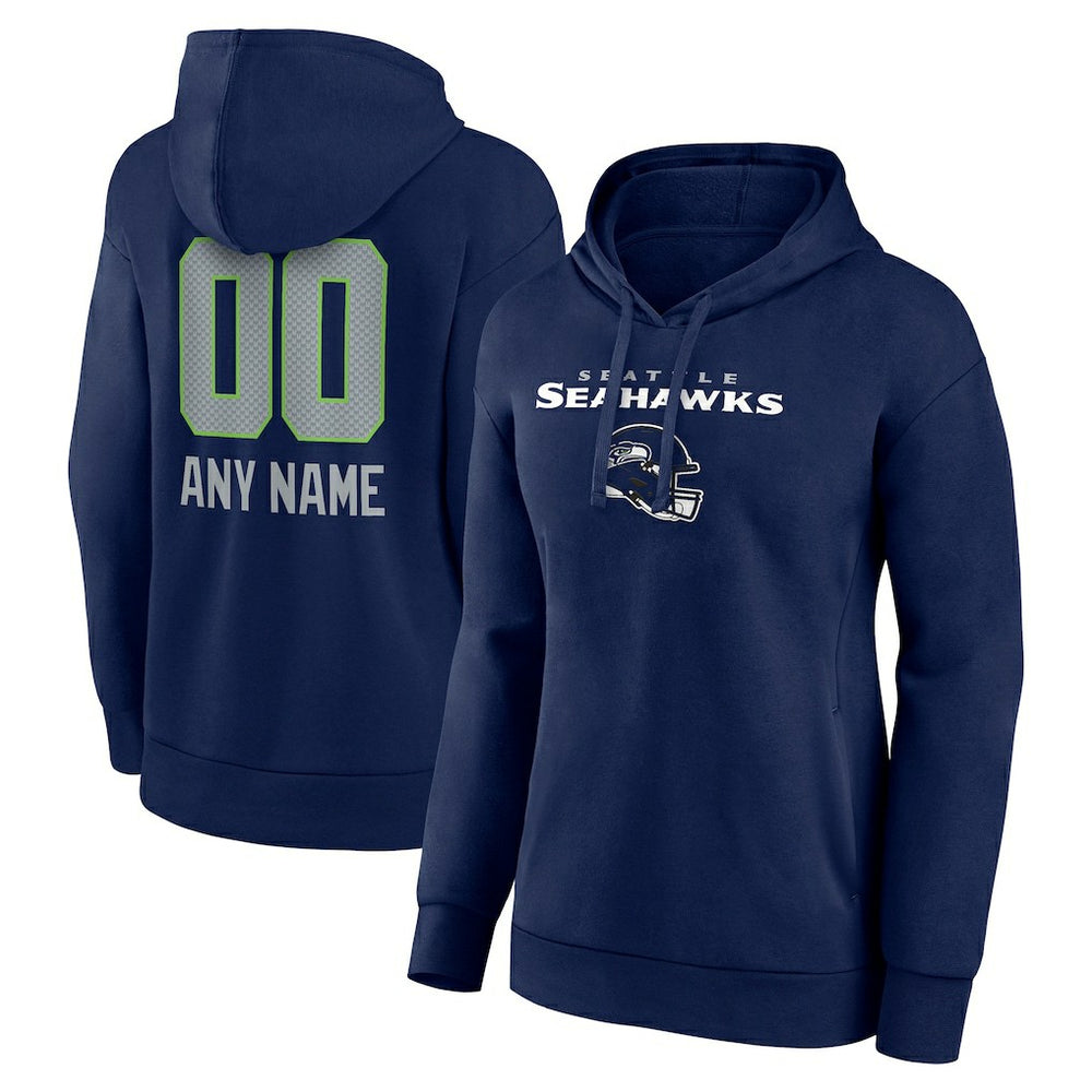Seattle Seahawks Women's Personalized Name & Number Team Wordmark Pullover Hoodie - College Navy Hoodies