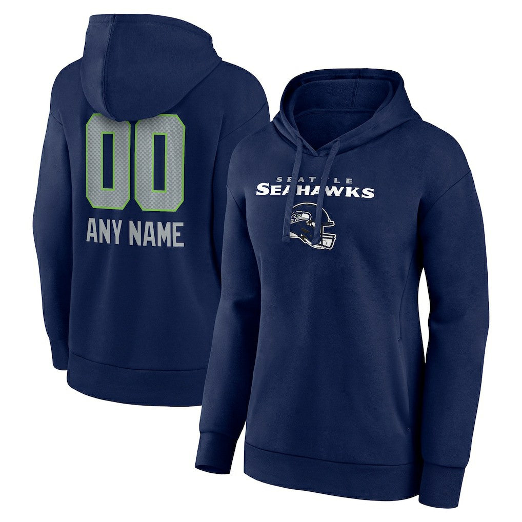 Seattle Seahawks Women's Personalized Name & Number Team Wordmark Pullover Hoodie - College Navy Hoodies