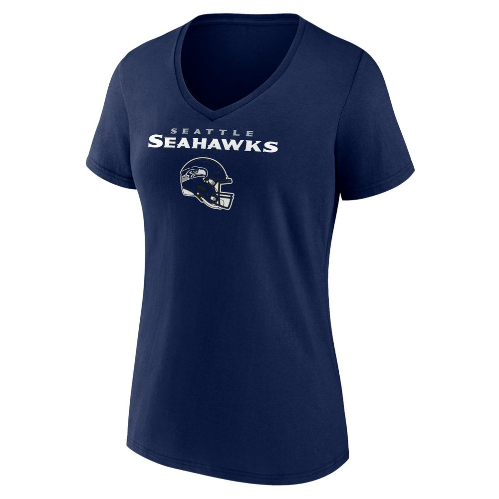 Seattle Seahawks Women's Personalized Name & Number Team Wordmark V-Neck T-Shirt - College Navy T-shirts