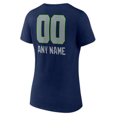 Seattle Seahawks Women's Personalized Name & Number Team Wordmark V-Neck T-Shirt - College Navy T-shirts