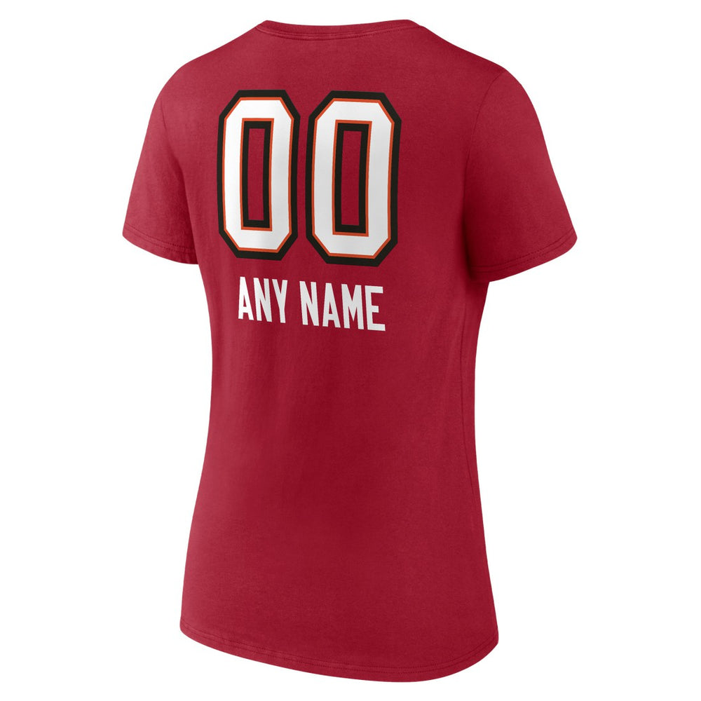 Tampa Bay Buccaneers Women's Personalized Name & Number Team Wordmark V-Neck T-Shirt - Red T-shirts