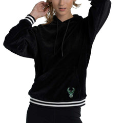Milwaukee Bucks Lusso Women's Nellie Oversized Velour Pullover Hoodie Black