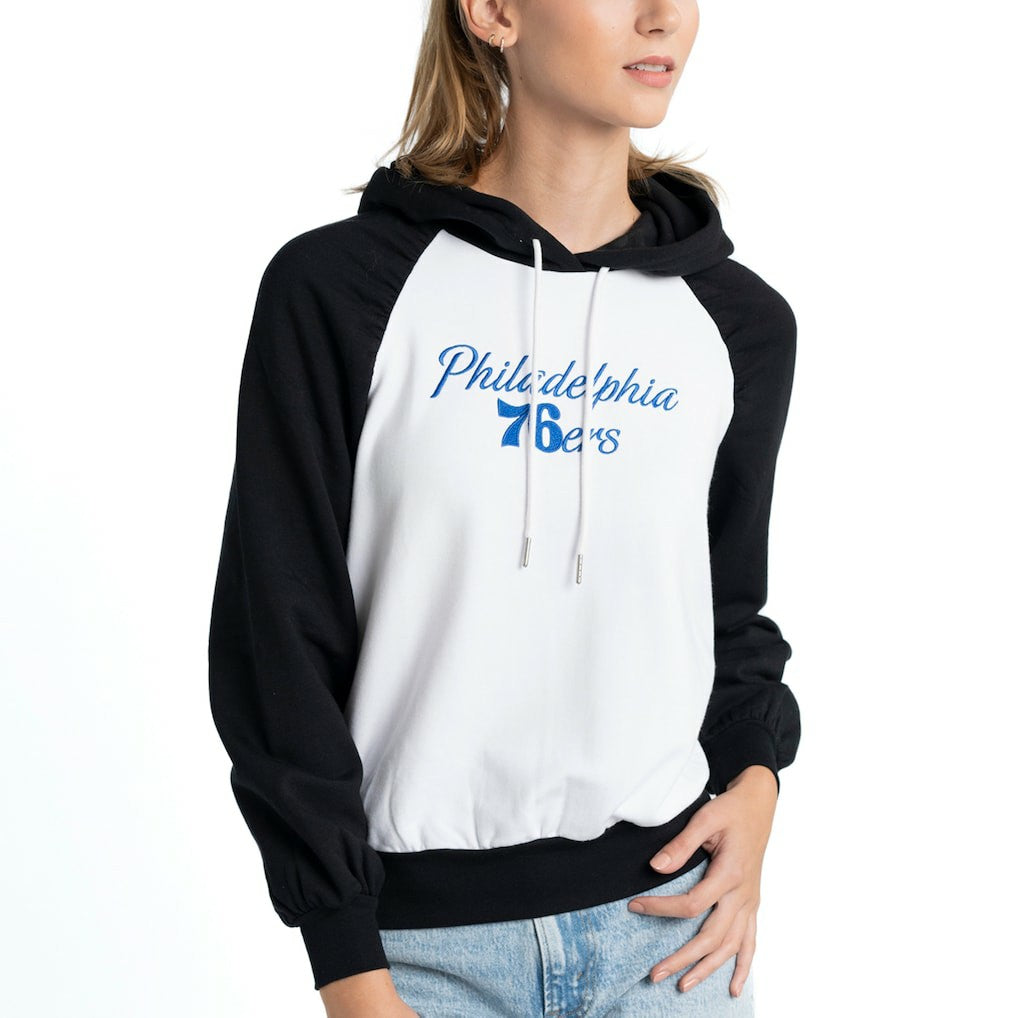 Philadelphia 76ers Lusso Women's Marlowe Tri-Blend Raglan Pullover Hoodie White