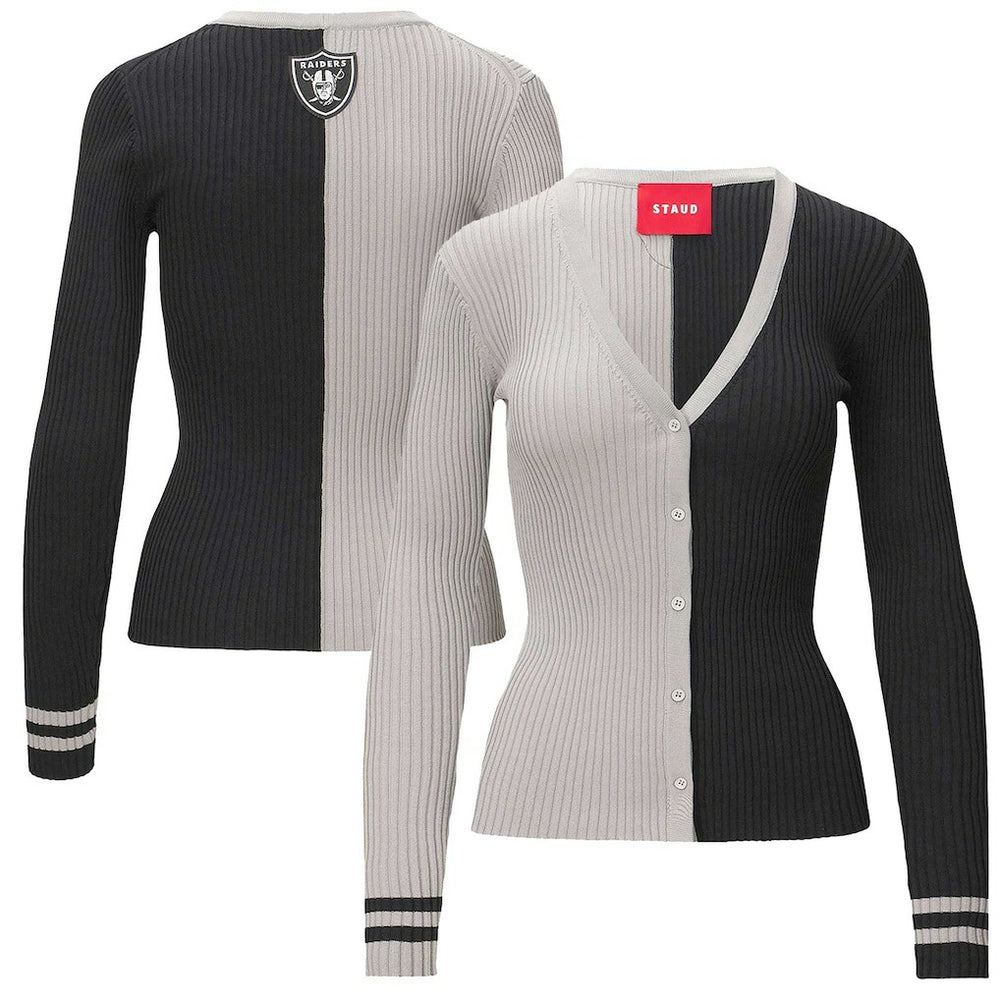Las Vegas Raiders STAUD Women's Cargo Sweater - Silver/Black