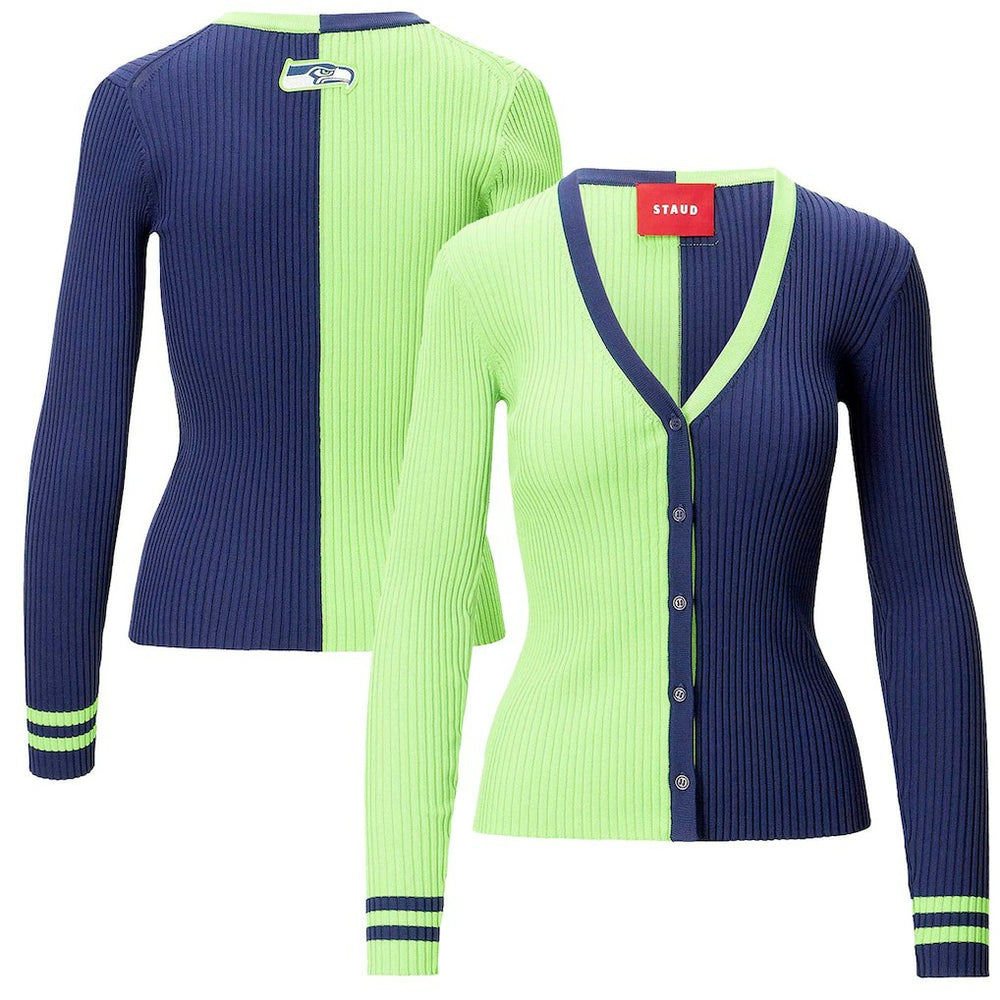 Seattle Seahawks STAUD Women's Cargo Sweater - Neon Green/Navy