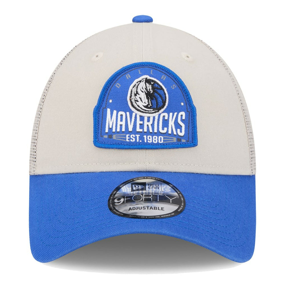 Dallas Mavericks Throwback Patch Trucker 9FORTY Adjustable Hat Khaki/Blue - New Era