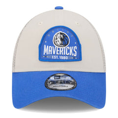 Dallas Mavericks Throwback Patch Trucker 9FORTY Adjustable Hat Khaki/Blue - New Era