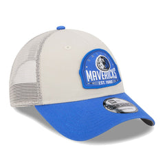 Dallas Mavericks Throwback Patch Trucker 9FORTY Adjustable Hat Khaki/Blue - New Era