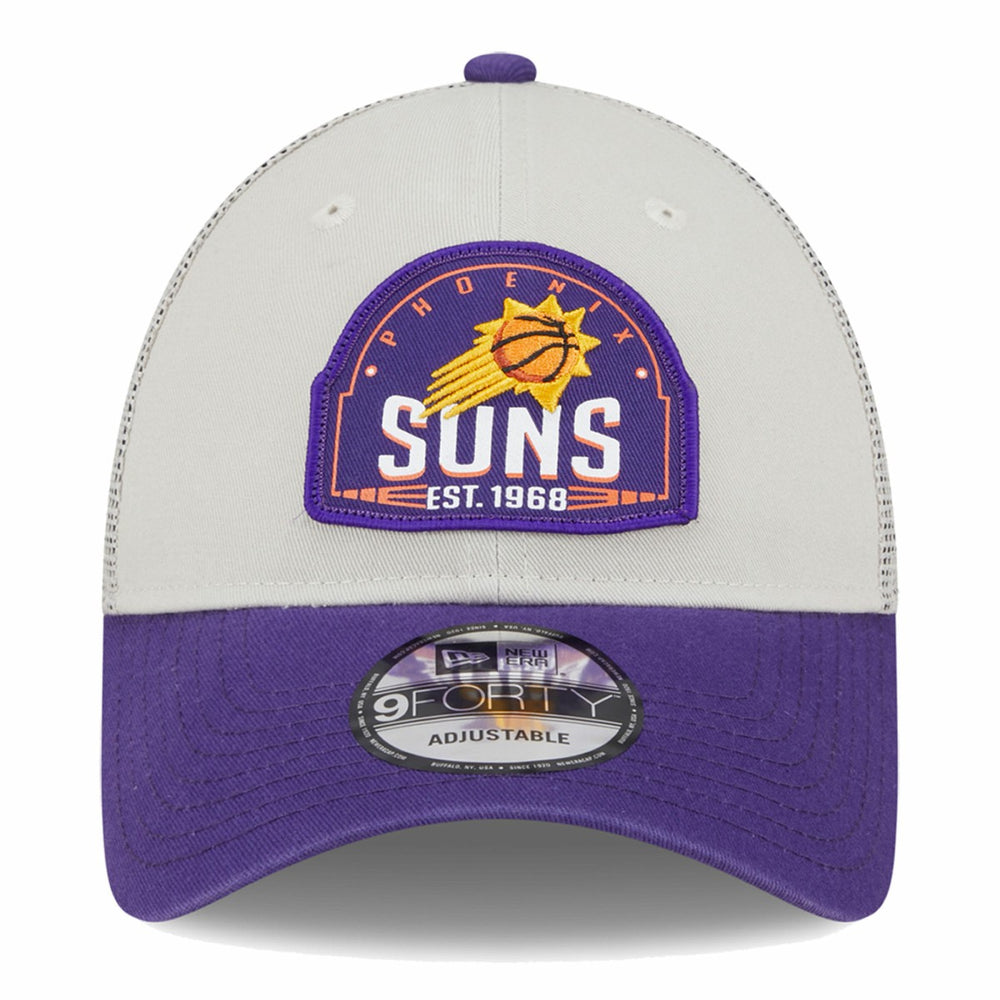 Phoenix Suns Throwback Patch Trucker 9FORTY Adjustable Hat Khaki/Purple - New Era