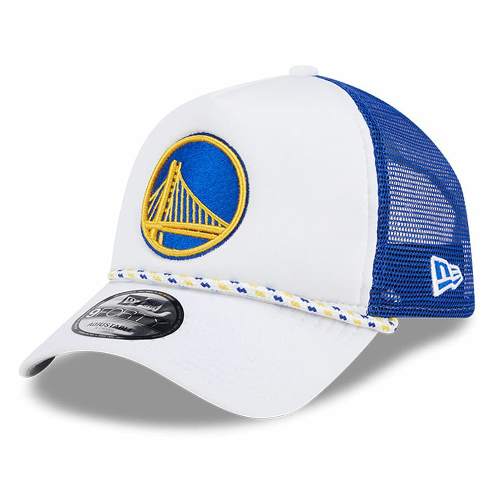 Golden State Warriors Court Sport Foam A-Frame 9FORTY Adjustable Trucker Hat White/Royal - New Era