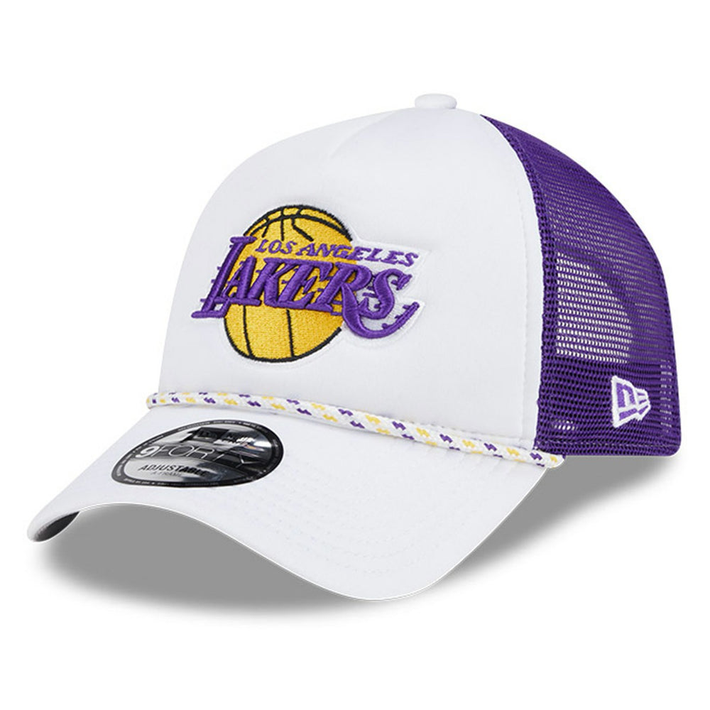 Los Angeles Lakers Court Sport Foam A-Frame 9FORTY Adjustable Trucker Hat White/Purple - New Era