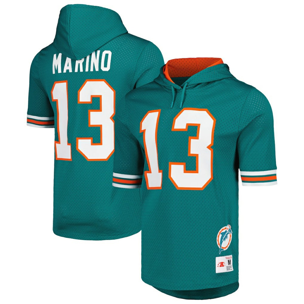 Dan Marino Miami Dolphins Retired Player Name & Number Mesh Hoodie T-Shirt - Aqua Hoodies