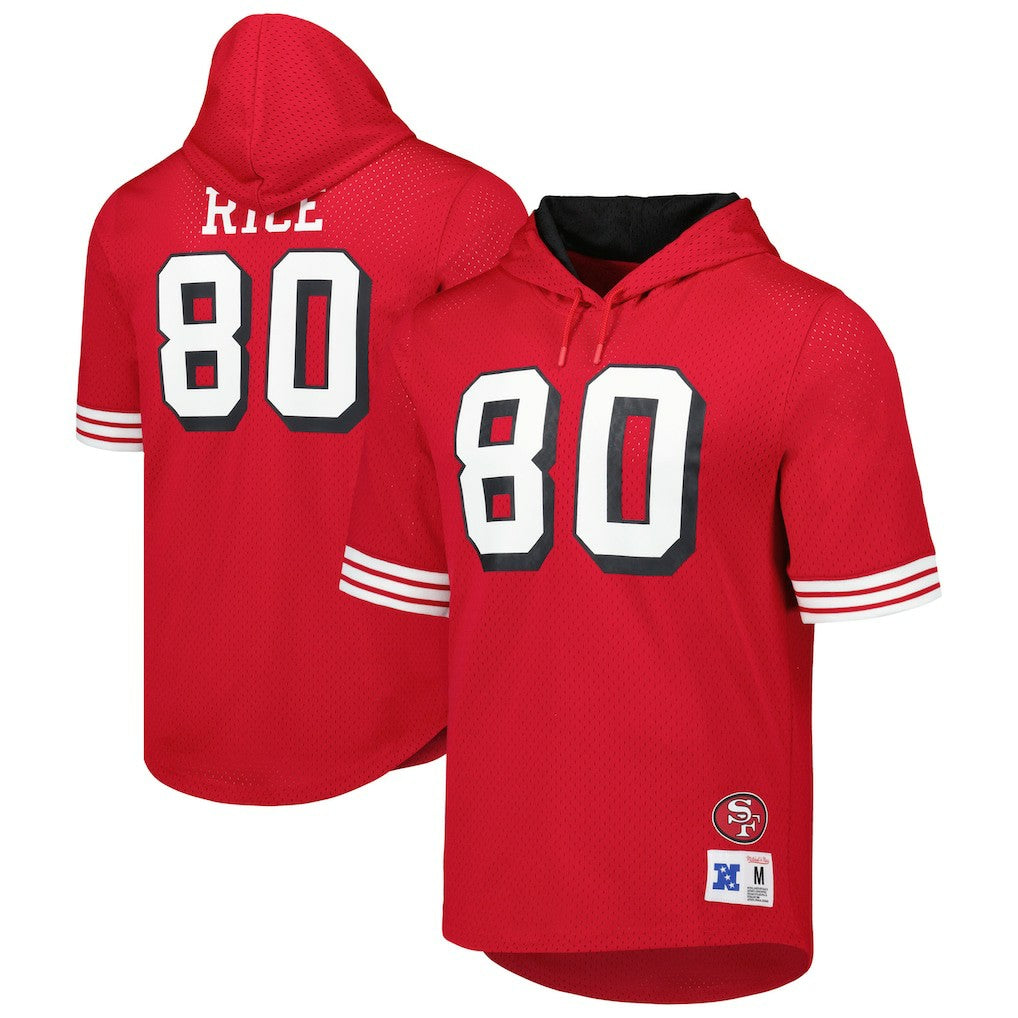 Jerry Rice San Francisco 49ers Retired Player Name & Number Mesh Hoodie T-Shirt - Scarlet Hoodies