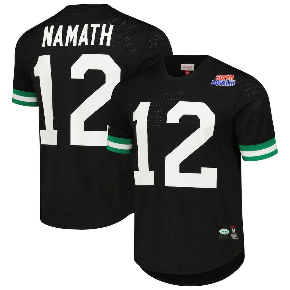 Joe Namath New York Jets Retired Player Name & Number Mesh Top - Black Tops