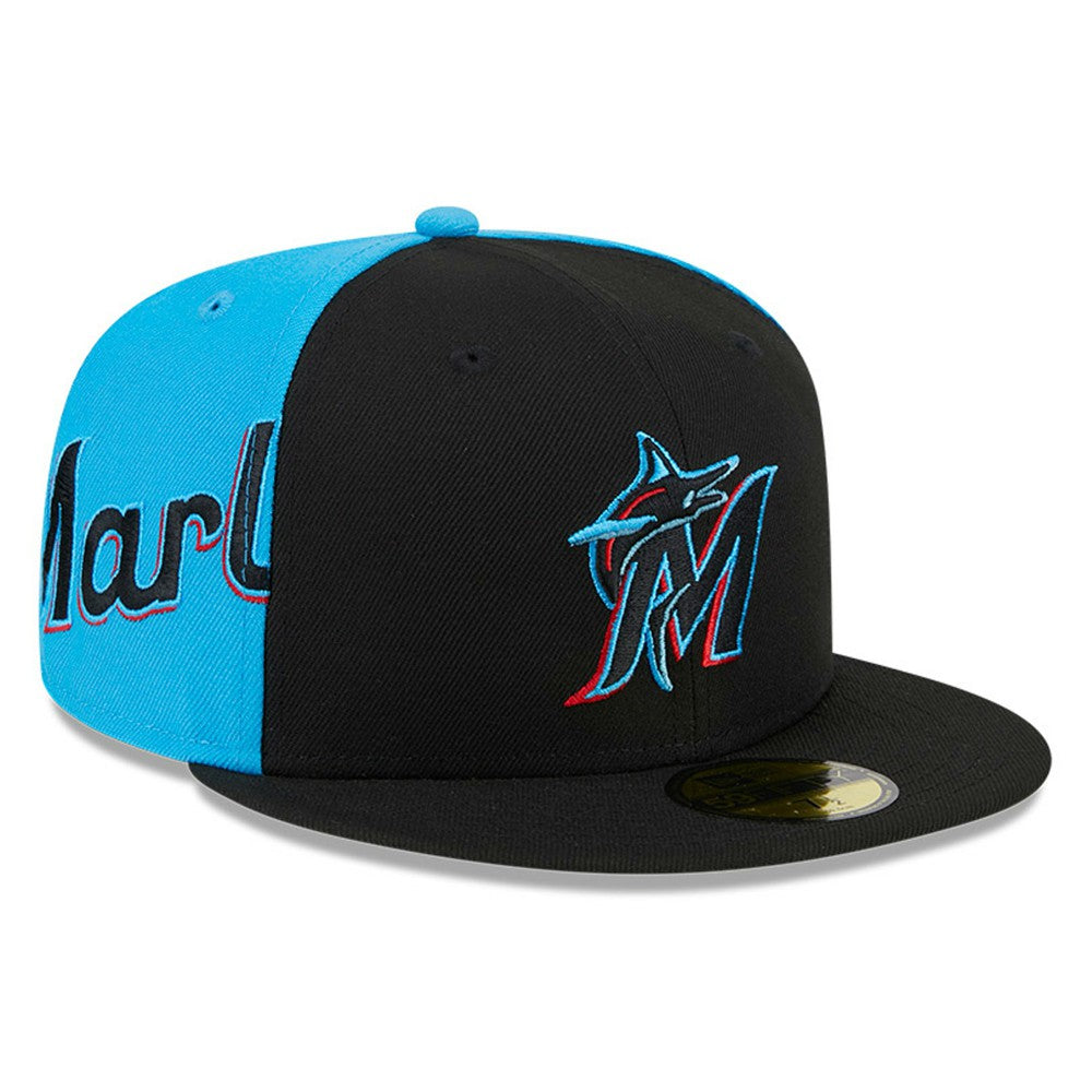 Miami Marlins New Era Gameday Sideswipe 59FIFTY Fitted Hat - Black/Blue Hats