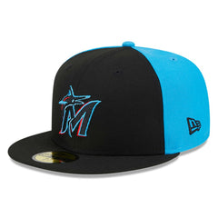 Miami Marlins New Era Gameday Sideswipe 59FIFTY Fitted Hat - Black/Blue Hats