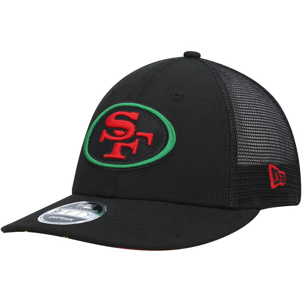 San Francisco 49ers New Era Black Excellence Collection Trucker Low Profile 9FIFTY Snapback Hat - Black Hats