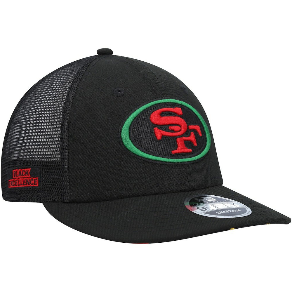 San Francisco 49ers New Era Black Excellence Collection Trucker Low Profile 9FIFTY Snapback Hat - Black Hats