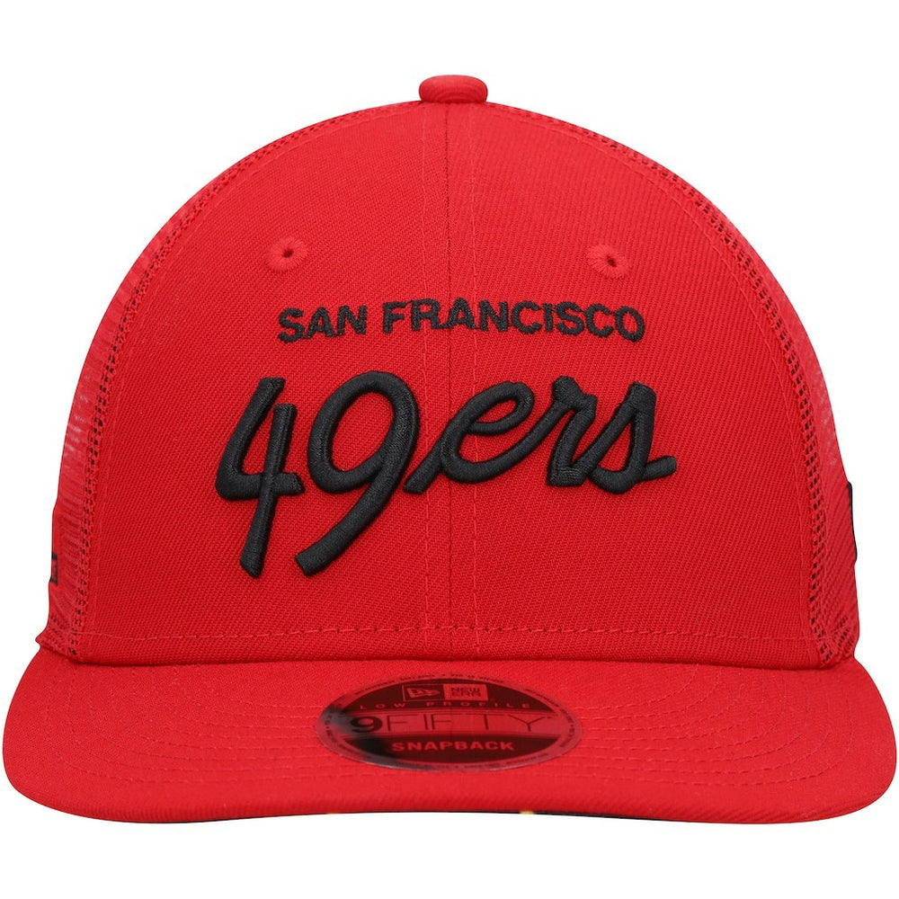 San Francisco 49ers New Era Black Excellence Collection Wordmark Trucker Low Profile 9FIFTY Snapback Hat - Scarlet Hats