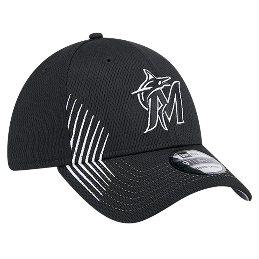 Miami Marlins New Era Active Dash Mark 39THIRTY Flex Hat - Black Hats